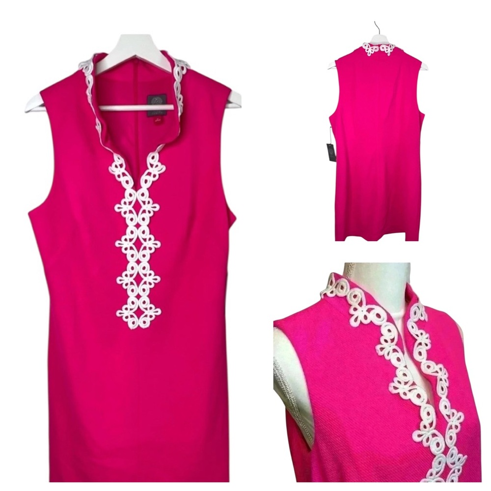 Vince Camuto Applique Sleeveless Shift Dress Pink size 4 White Lace Trim
Stretch